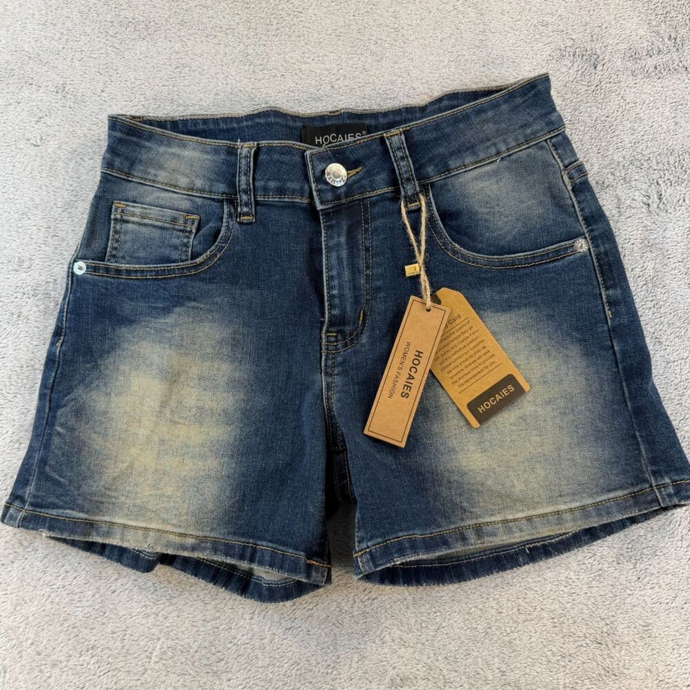 Hocaies Denim Shorts Women 4 27W Blue Mid Rise Stretch NWT